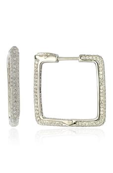 Suzy Levian | Sterling Silver Modern Pave CZ Square Hoop Earrings商品图片,3.4折