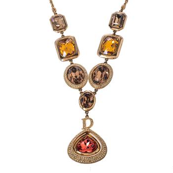推荐Dior Gold Tone Crystal Bejeweled Pendant Necklace商品