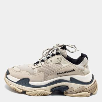 推荐Balenciaga Light Grey/Black Leather And Mesh Triple S Sneakers Size 36商品