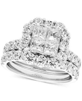 Macy's | Diamond Princess Quad Cluster Halo Bridal Set (3-1/4 ct. t.w.) in 14k White Gold,商家Macy's,价格¥28843