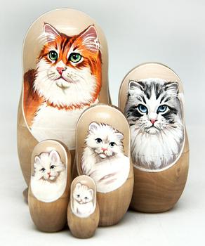 商品Designocracy Longhair Tabby Cat 5-Piece Russian Matryoshka Nested Doll图片