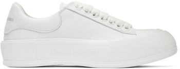 商品White Leather Deck Plimsoll Sneakers图片