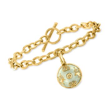 商品Ross-Simons Jade "Good Fortune" Butterfly Charm Bracelet in 18kt Gold Over Sterling图片