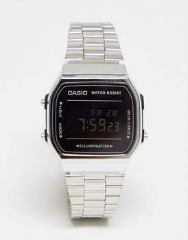 推荐Casio A168W digital bracelet watch in silver/black mirror商品