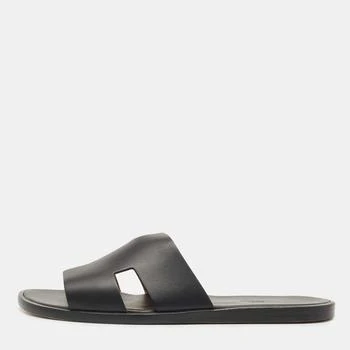 Hermes | Hermes Black Leather Izmir Slide Flats Size 44 