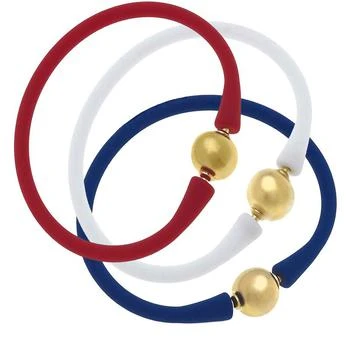 Canvas Style | Bali 24K Gold Silicone Bracelet (Stack of 3)  Red, White & Royal Blue,商家Verishop,价格¥551