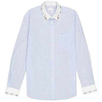 Burberry | Mens Pale Blue Camberwell Classic Fit Embellished Pinstriped Cotton Shirt商品图片,7折