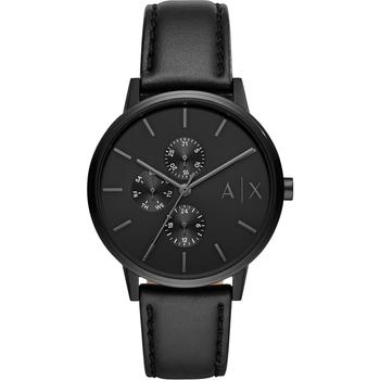 Armani Exchange | Men's Black Leather Strap Watch 42mm商品图片,