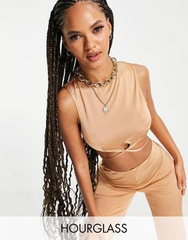 S Rothschild & CO衣服, ASOS | ASOS DESIGN Hourglass  slinky suit crop top co ord with 90s tie waist in gold商品图片 4.5折