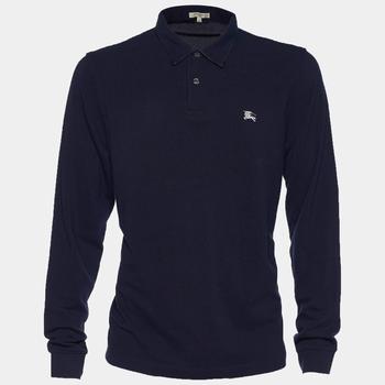 burberry短袖, [二手商品] Burberry | Burberry London Navy Blue Pique Cotton Long Sleeve Polo T-Shirt XL商品图片 5.3折