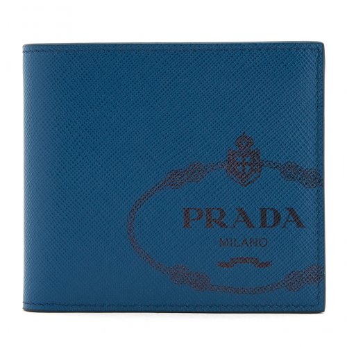 prada包, Prada | PRADA 男士靛蓝色皮革黑色字母印花短钱包 2M0513-2MB8-F0XWJ商品图片 独家减免邮费