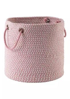 推荐Round Shaped Fabric Basket with Braided Handles, Pink and White商品