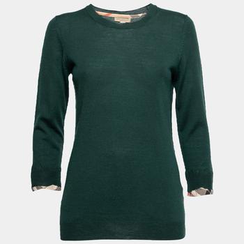 推荐Burberry Brit Green Merino Wool Nova Check Cuff Detail Sweater S商品
