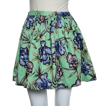 推荐Alice +Olivia Green Floral Printed Cotton Pleated Tania Skirt S商品