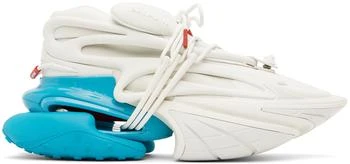 Balmain | White & Blue Unicorn Sneakers,商家Ssense US,价格¥9550