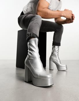 Koi Footwear | KOI platform heeled ankle boots in metallic silver商品图片,