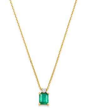 商品Emerald & Diamond Pendant Necklace in 14K Yellow Gold, 16" - 100% Exclusive图片