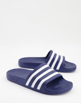 阿迪达斯拖鞋经典款, Adidas | adidas Swim Adilette white stripe sliders in navy商品图片 
