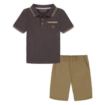 Calvin Klein | Toddler Boys Tipped Pique Short Sleeve Polo Shirt and Twill Shorts, 2 Piece Set,商家Macy's,价格¥443