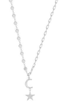 商品Sphera Milano | White Gold Vermeil Pave CZ Star & Moon Pendant Necklace,商家Nordstrom Rack,价格¥453图片