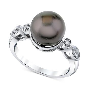 商品Cultured Tahitian Pearl (10mm) & Diamond (1/10 ct. t.w.) Ring in 14k White Gold (Also in Cultured Freshwater Pearl & Cultured Golden South Sea Pearl)图片