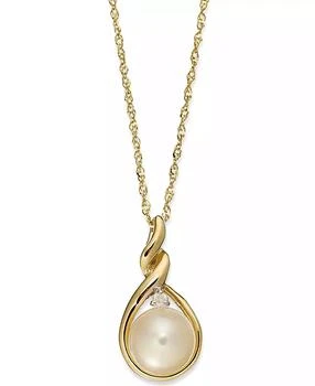 Macy's | 14k Gold Necklace, Cultured Freshwater Pearl and Diamond Accent Twist Pendant,商家Macy's,价格¥1967