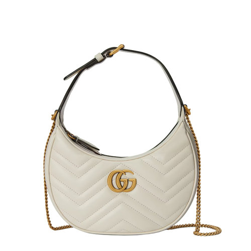 古驰女包, Gucci | GUCCI/古驰 22春夏新款Marmont系列 女士迷你白色绗缝皮革金色链条双G单肩腋下半月包699514DTDHT9022商品图片 8折×额外9.5折, 包邮包税, 额外九五折