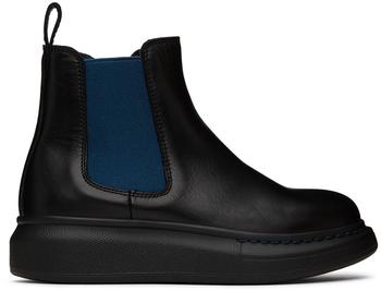 商品Alexander McQueen | Kids Black & Navy Oversized Chelsea Boots,商家SSENSE,价格¥1062图片