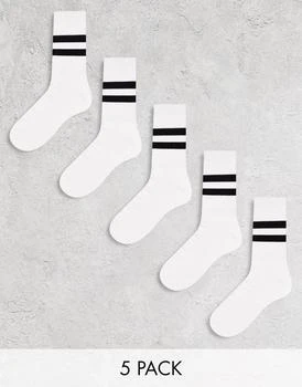 ASOS | ASOS DESIGN 5 pack sport socks in white with black stripe 