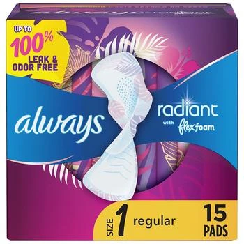 Always | Radiant Pads, Regular, with Wings Clean Scent, Size 1,商家Walgreens,价��格¥52