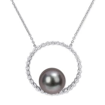 Macy's | Black Cultured Tahitian Pearl (9-1/2mm) Circle 17" Pendant Necklace in 10k White Gold,商家Macy's,价格¥6922