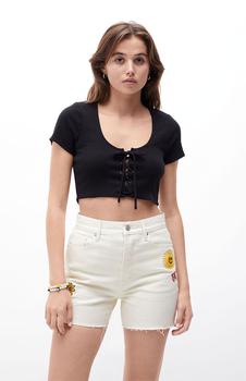 PacSun | Embroidered Girlfriend Denim Shorts商品图片,4.9折