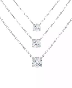 Macy's | Lab-Grown White Sapphire Triple Layer Pendant Necklace (1-7/8 ct. t.w.) in Sterling Silver, 16-1/2" + 2" extender,商家Macy's,价格¥187