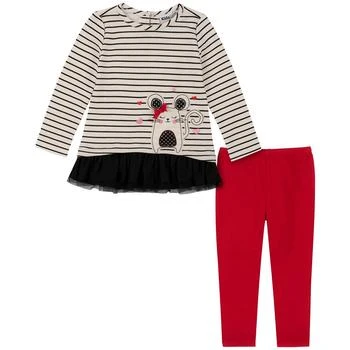 KIDS HEADQUARTERS | Little Girls Striped Terry Tunic with Mesh-Hem and Solid Leggings, 2-Piece Set 4折