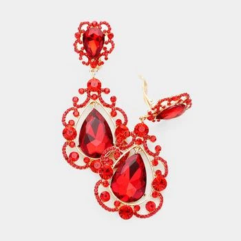 FASHNZFAB | Floral Crystal Teardrop Clip On Evening Earrings,商家Premium Outlets,价格¥177