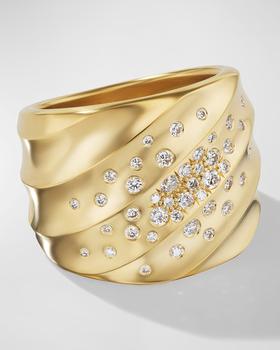 商品Cable Edge Saddle Ring with Diamonds in 18K Gold, 18.8mm, Size 7图片