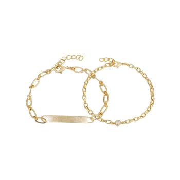 Unwritten | 14K Gold Flash-Plated 2-Pieces Cubic Zirconia Be You Paperclip Link Bracelet Duo商品图片,3.5折