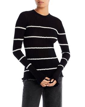 3.1 Phillip Lim | Long Sleeve Sheer Striped Crewneck Pullover商品图片,满$100享8折, 满折