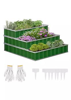 商品Outsunny | 47''x47''x25'' 3 Tier Raised Garden Bed Metal Elevated Planer Box Kit w/ A Pairs of Glove for Backyard Patio to Grow Vegetables Herbs and Flowers Green,商家Belk,价格¥1164图片