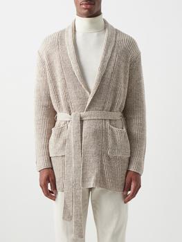 推荐Shawl-collar belted linen-knit cardigan商品