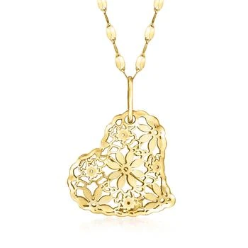 Ross-Simons | Ross-Simons Italian 14kt Yellow Gold Floral Lace Heart Pendant Necklace,商家Premium Outlets,价格¥2766