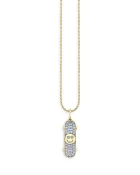 Sydney Evan | 14K Yellow Gold Diamond Happy Face Skateboard Pendant Necklace, 18",商家Bloomingdale's,价格¥9635