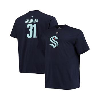 推荐Men's Branded Philipp Grubauer Deep Sea Blue Seattle Kraken Big and Tall Name Number T-shirt商品