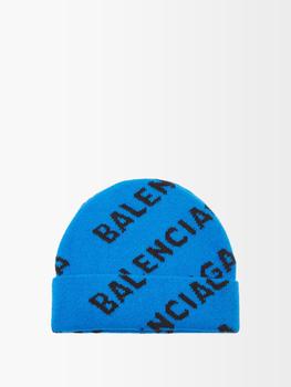 巴黎世家帽子价格, Balenciaga | Logo-intarsia wool-blend beanie hat商品图片 