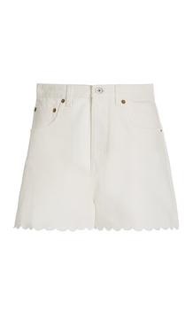 推荐Miu Miu - Women's Scalloped Rigid Denim Shorts - White - Moda Operandi商品