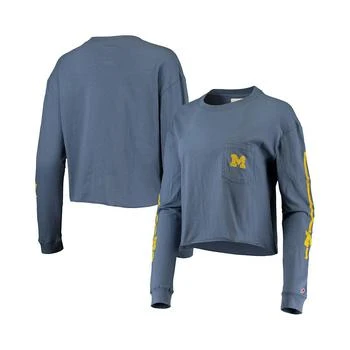 League Collegiate Wear | Women's Navy Michigan Wolverines Clothesline Cotton Midi Crop Long Sleeve T-shirt,商家Macy's,价格¥265
