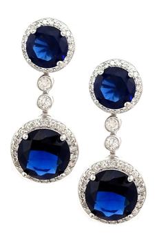 商品Sterling Silver Sapphire & CZ Halo Double Drop Earrings图片