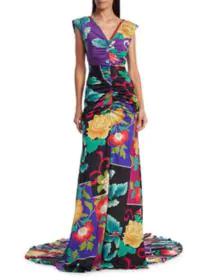 product Japanese Floral Ruched Stretch-Silk Gown image