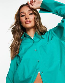 商品Topshop | Topshop cuffed poplin shirt in green,商家ASOS,价格¥131图片