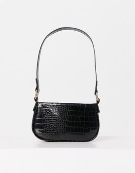 推荐ASOS DESIGN croc effect 90s shoulder bag in black商品
